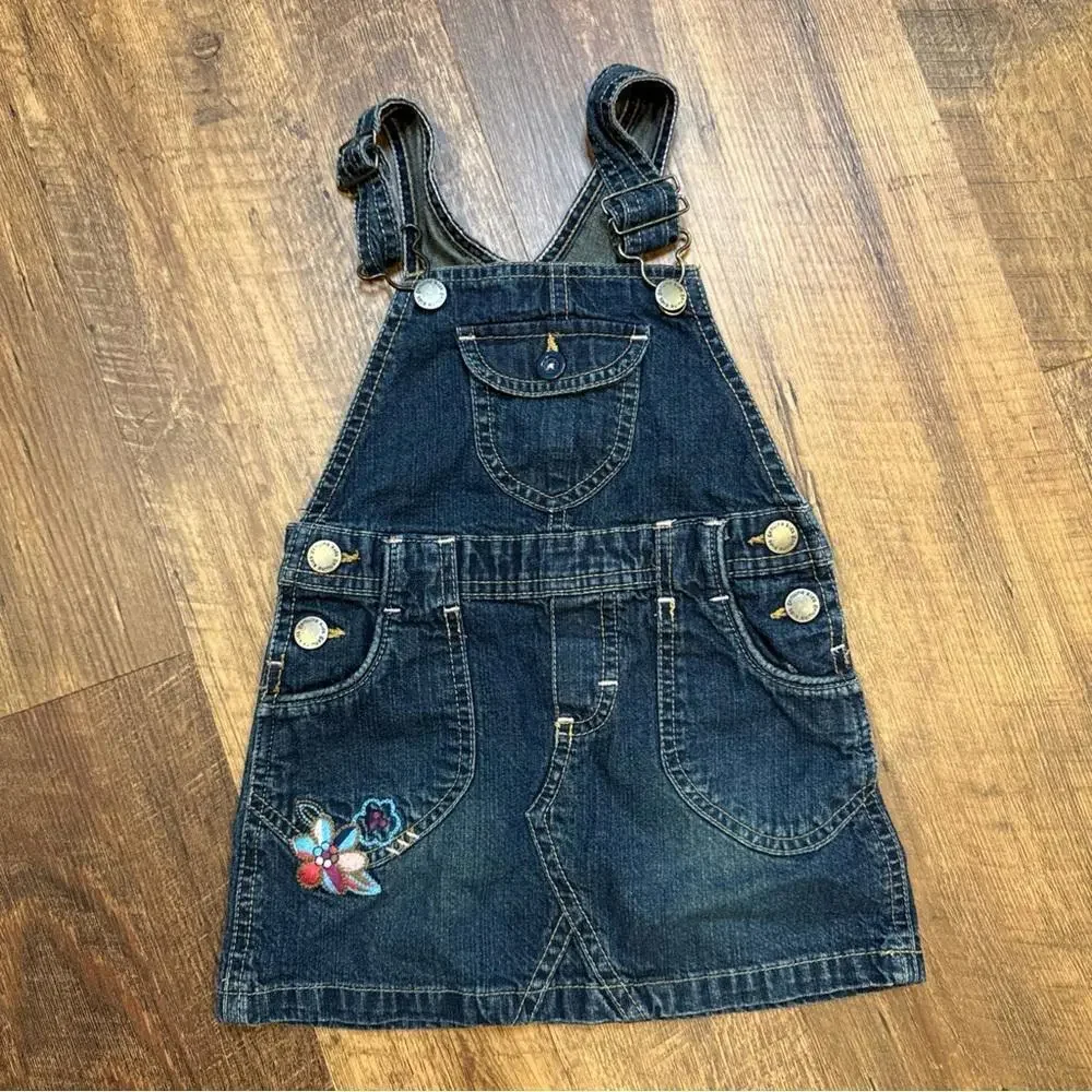 Vintage Genuine Denim Kids Overalls with Embroidered Detail Girls 4T‎
